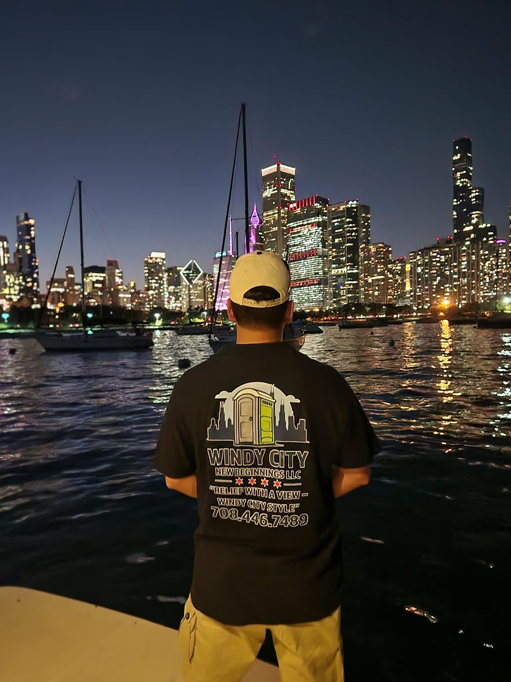 Team member from Windy City New Beginnings overlooking the Chicago skyline
